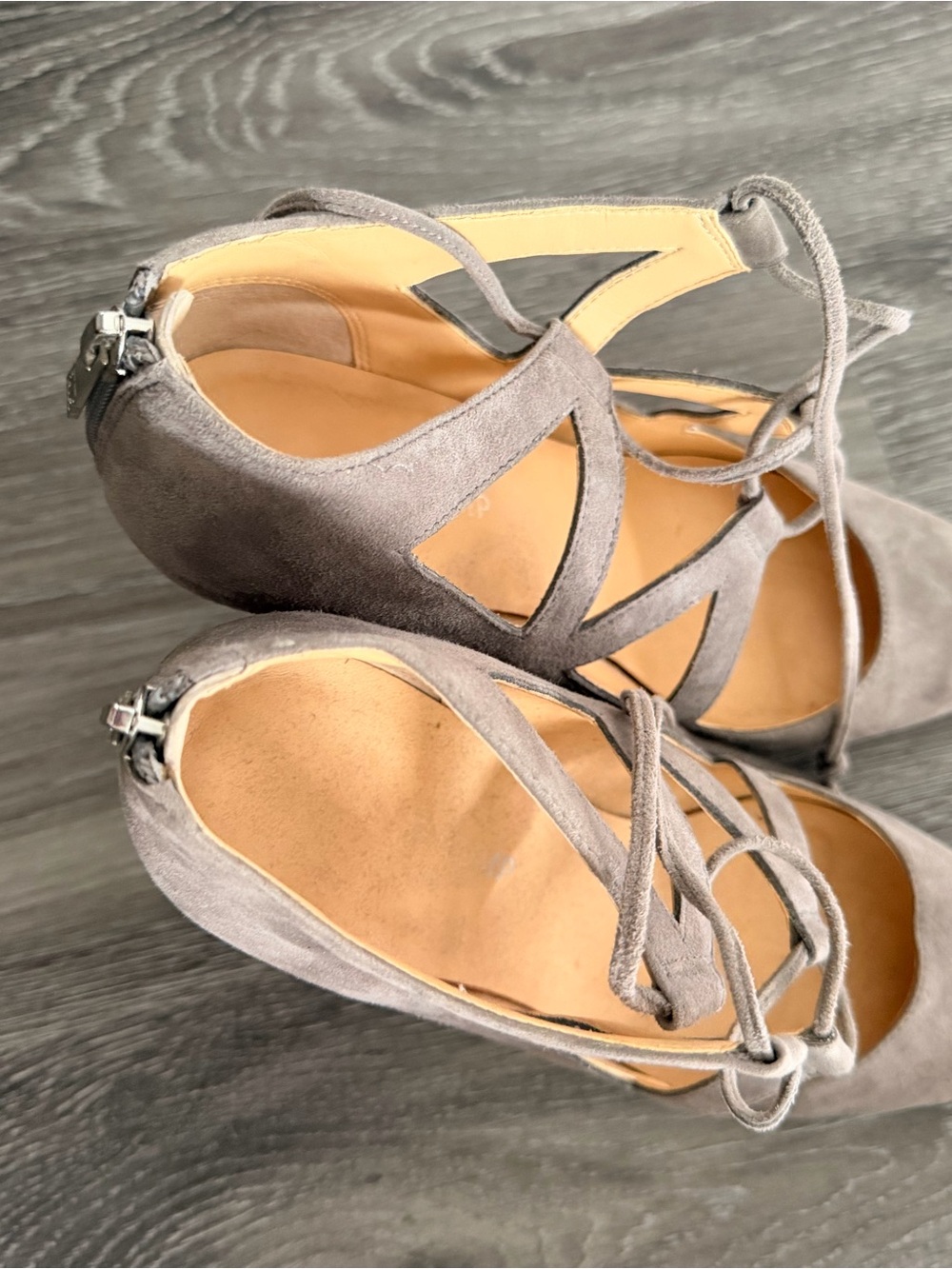 Ivanka Trump Gray Suede Lace-Up Pointed Toe Heels